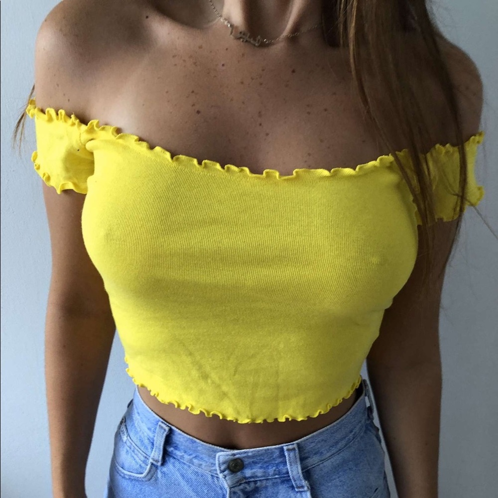Yellow Urban Outfitters Frill Trim top